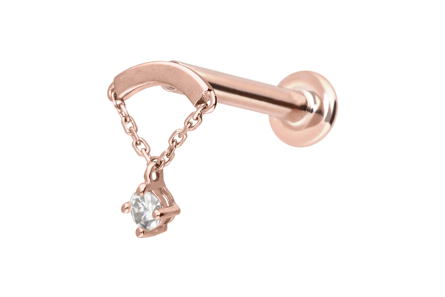 14 Karat Gold Labret Piercing mit Innengewinde MOISSANIT + BOGEN + KETTE